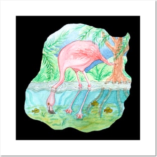 Flamingo Underwater Watercolor Posters and Art